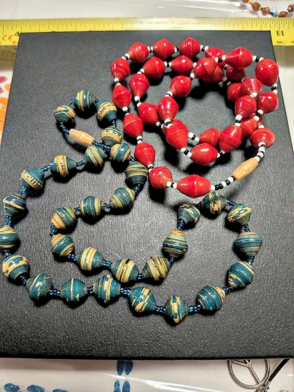 Lot of 2 Handmade Eco-Friendly Ugandan Recycled Paper Bead Statement Necklaces